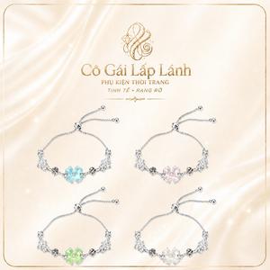 Vòng tay nữ cỏ bốn lá pha lê màu bạc, lắc tay dây rút điều chỉnh được nhiều màu xanh hồng trắng, phụ kiện ngọt ngào, quà tặng cho nữ