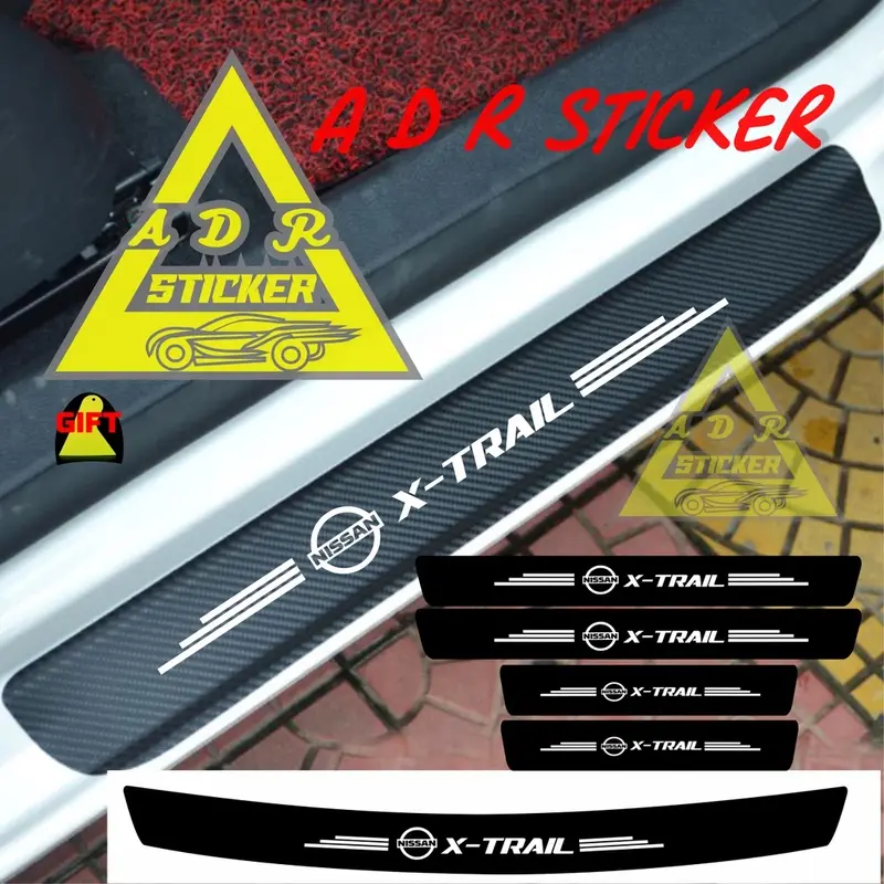 5pcs sticker sill plate karbon 3d mobil x-trail sticker karbon 3d pelindung pijakan kaki mobil nissan x-trail sepaket 0