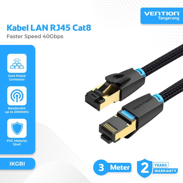 Gambar Vention Kabel Lan RJ45 Cat 8 Cat.8 Gigabit 40Gbps SFTP Patch Cotton Braided Gold Cable 3 M 3 Meter - IKGBI dari Vention Tangerang Kab. Tangerang Tokopedia