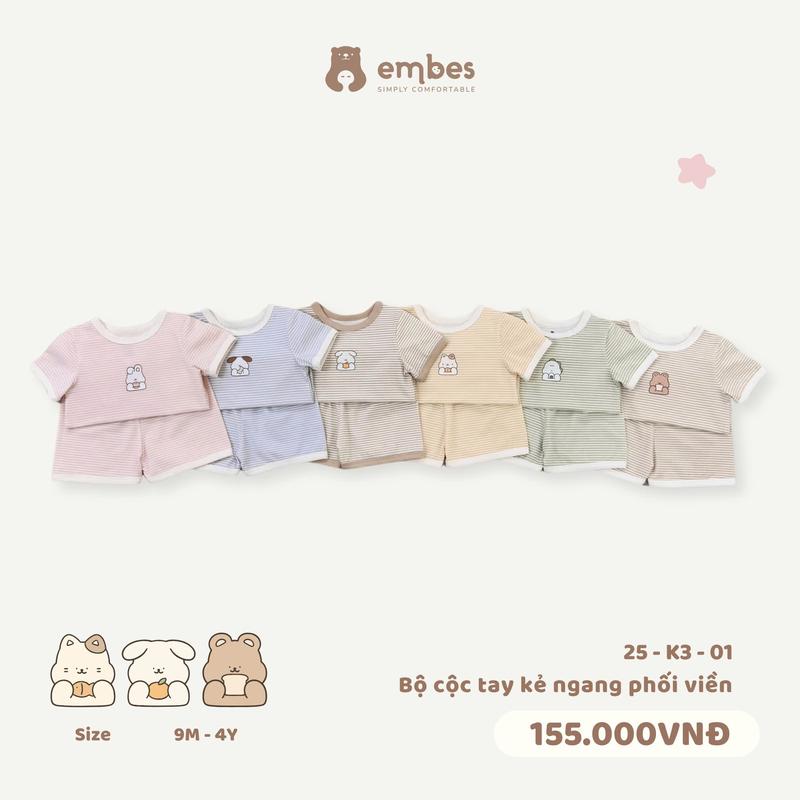Bộ quần áo cộc tay kẻ ngang phối viền cho bé Embes Việt Nam từ 9 tháng - 4 tuổi - 25-K3-01