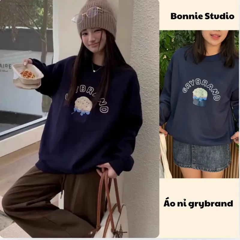 [Bonnie] Áo Sweater In Hình Nỉ Bông Ấm Áp, Áo Nỉ Fom Rộng By Bonnie DaoQuynh