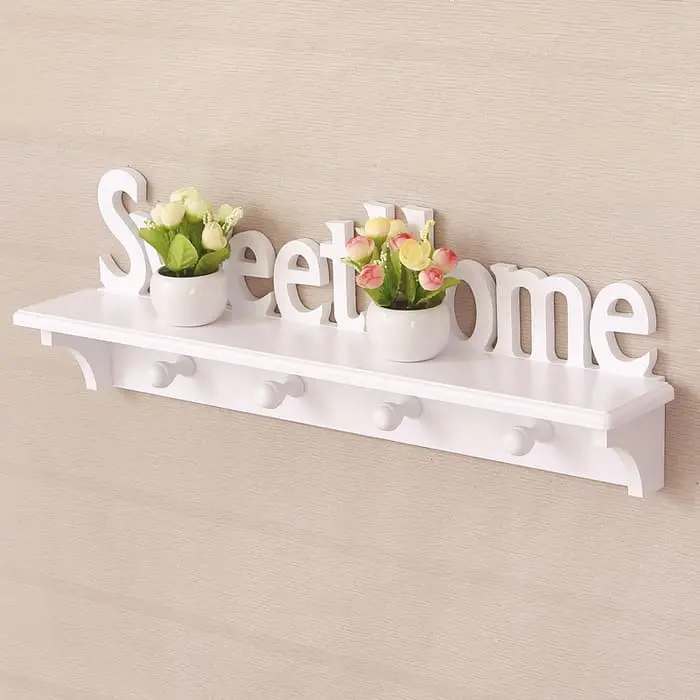 S530 Rak Dinding Vintage SweetHome dengan 4 Hook Gantungan - Model