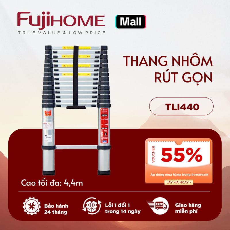 Thang nhôm/ Inox rút gọn đơn TLI380-TLI440-TLI500 3,8m- 5m nhập khẩu Fujihome gấp gọn đa năng Bảo Hành 12 tháng