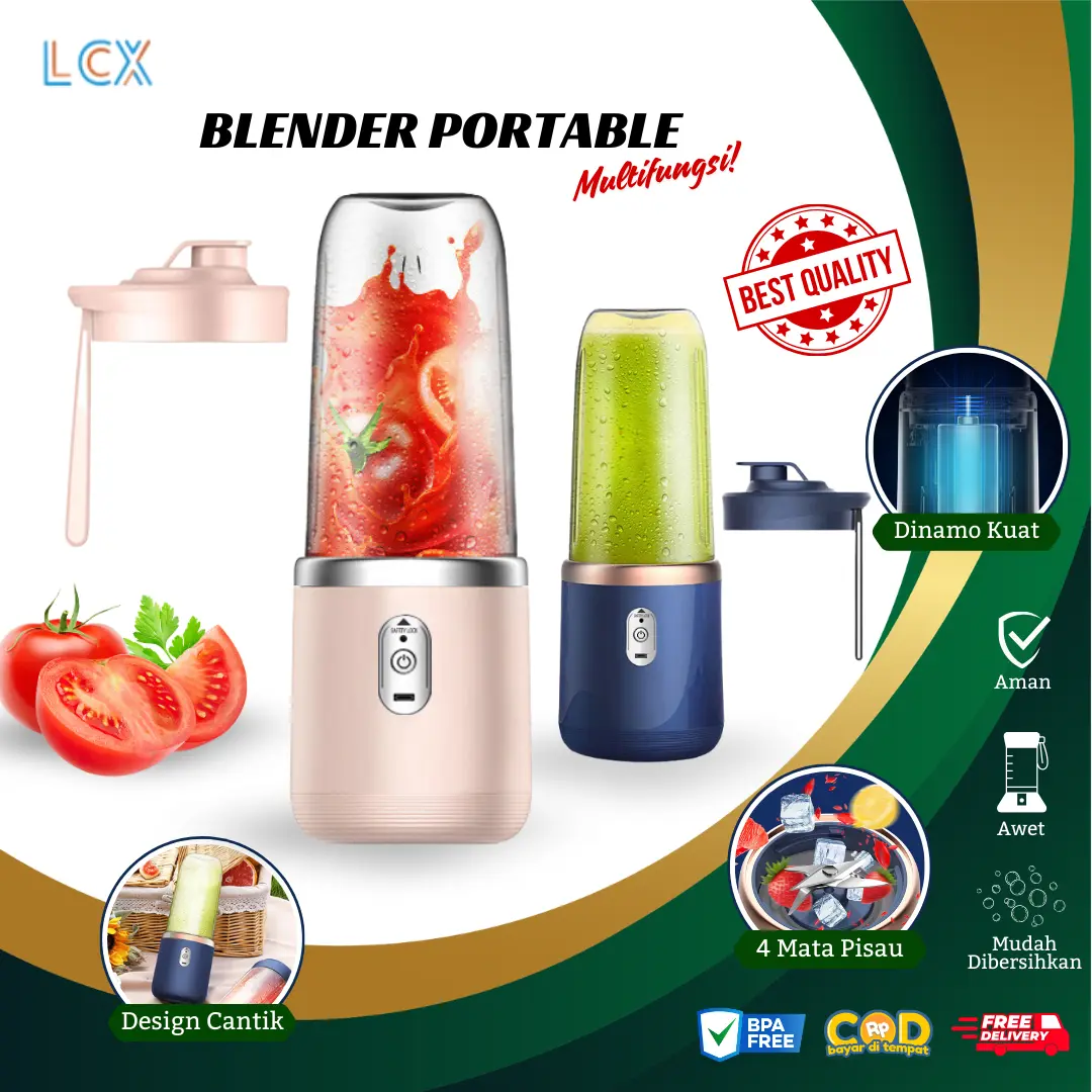 LCX Blender Portable 300Ml Usb Juicer Mini Multifungsi 6 Mata Pisau Kaca Menebal Cangkir VS-1858