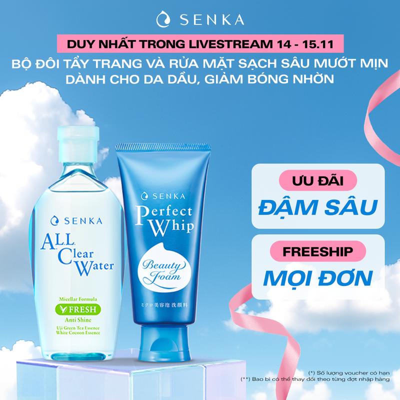Bộ đôi Nước tẩy trang micellar giảm bóng nhờn SENKA A.L.L CLEAR WATER FRESH 230ML & Sữa rửa mặt sạch sâu mướt mịn SENKA PERFECT WHIP 120G