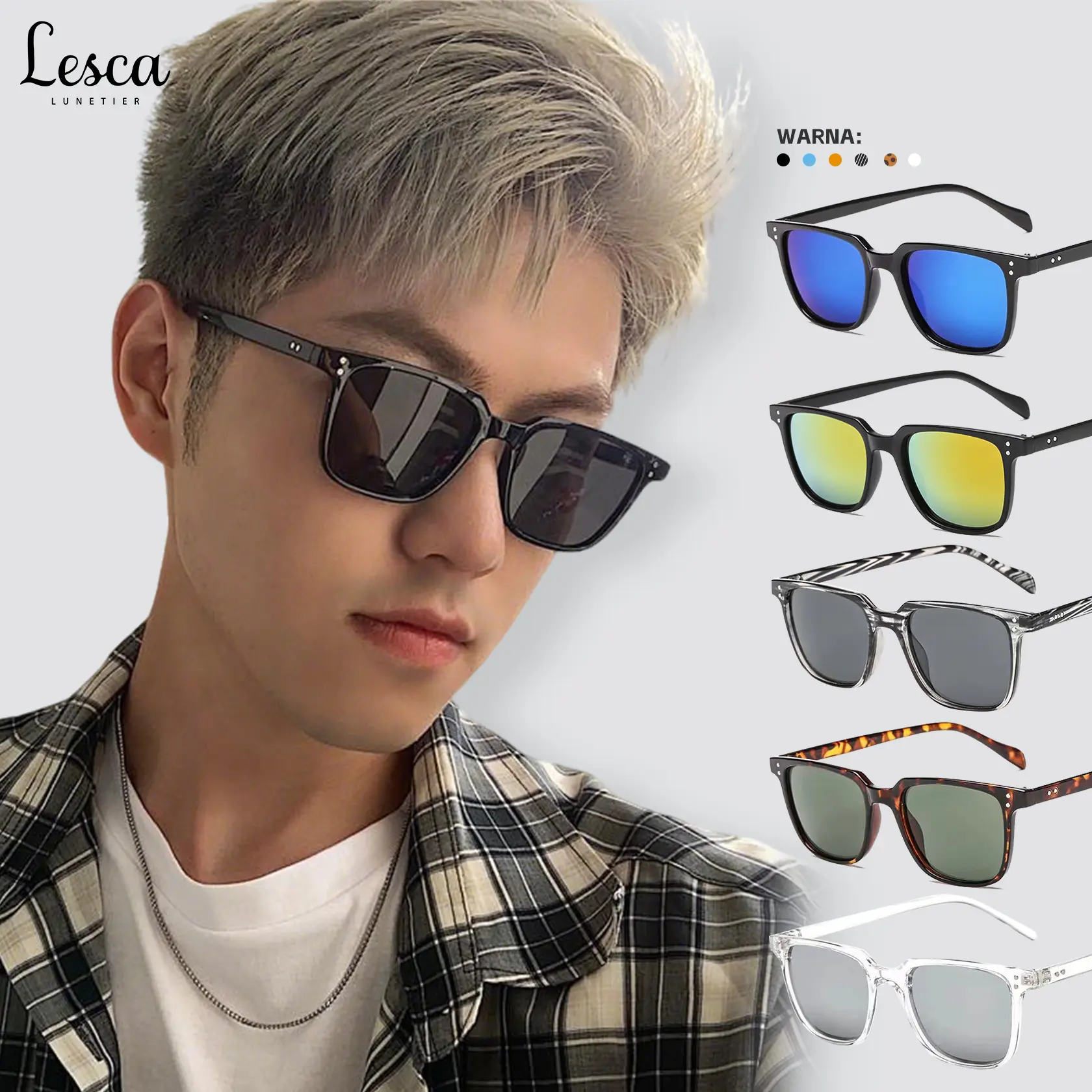 Lesca Kacamata Hitam Pria Stylish Sunglasses Design Trendy / Kacamata Cowok Kekinian