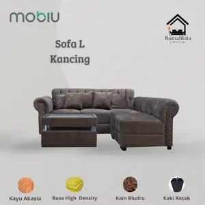 Sofa L Putus Minimalis Kancing - Furniture murah Busa dan Kayu berkualitas