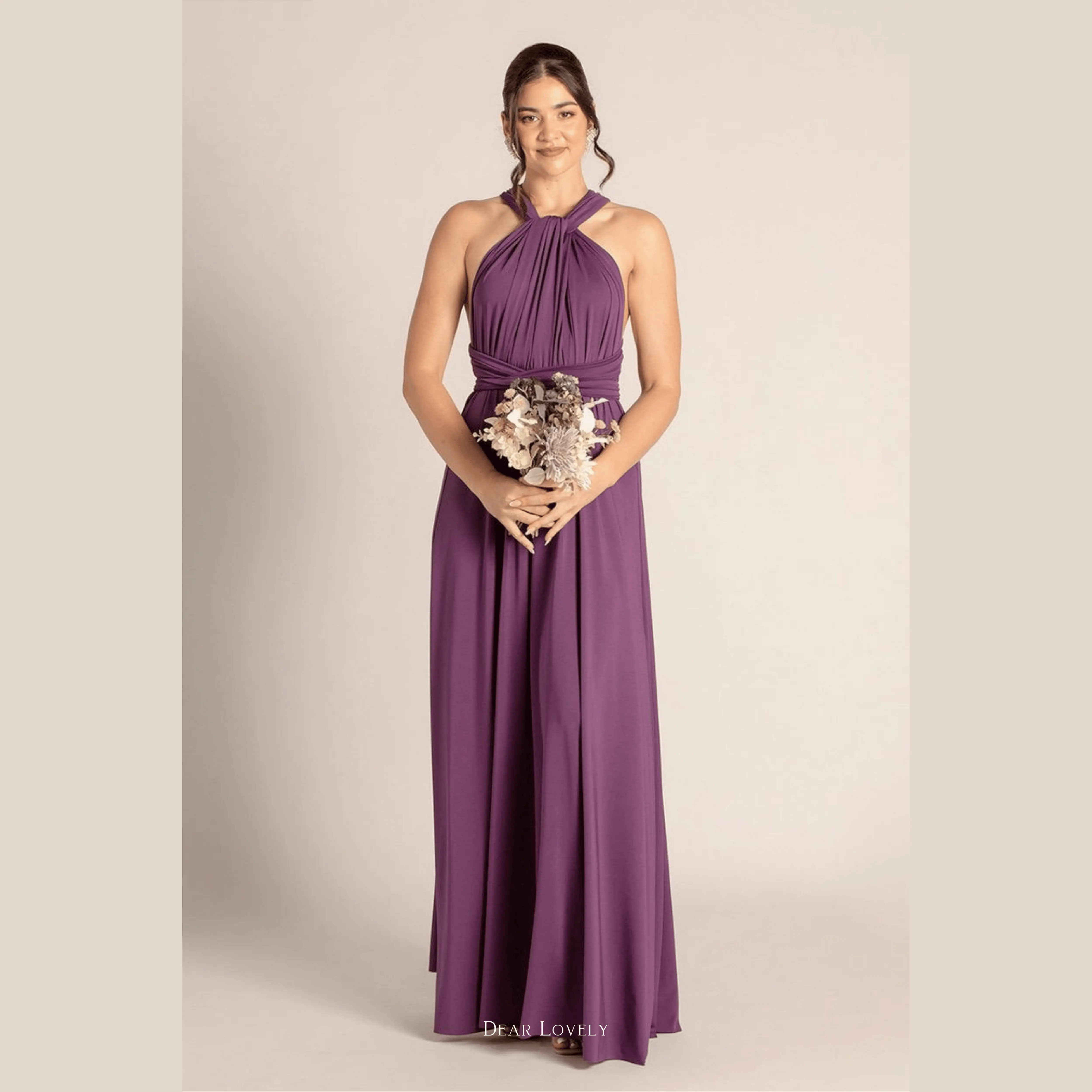 Gaun Pesta Premium Multiway Dear Lovely in Lavender Soft Purple Ungu dengan Material Premium ITY Korea - Panjang, Bahan Stretch, Bonus Kemben dan Brosur Tutorial Dress Formal Maxi Wanita Kondangan Fit