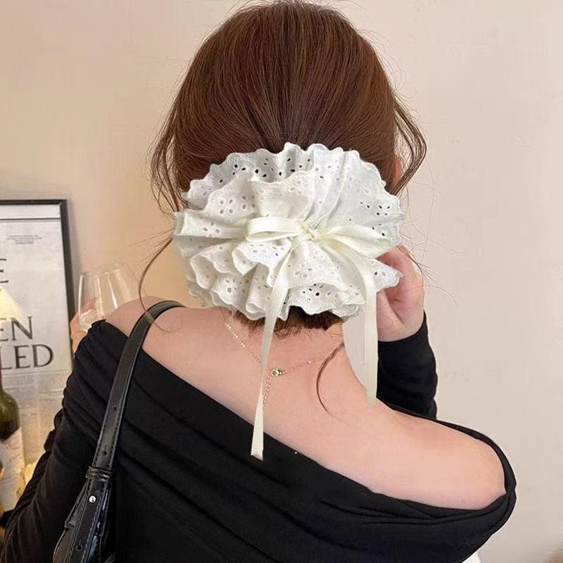 A15 Dây buộc tóc ren scrunchies có dây thít giúp chắc tóc size 16cm
