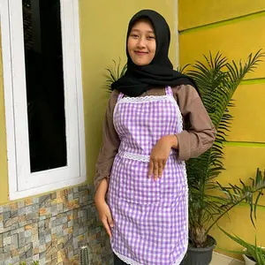 celemek masak pul badan motif kotak renda Kain Tali