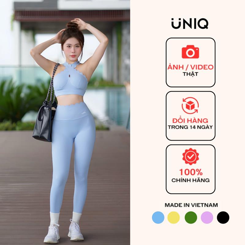 MÀU MỚI Bộ Đồ Tập Gym Yoga Nữ UNIQ Cool Peel - Áo Viền Sóng Chéo Ngực & Quần Legging Dài Viền Sóng