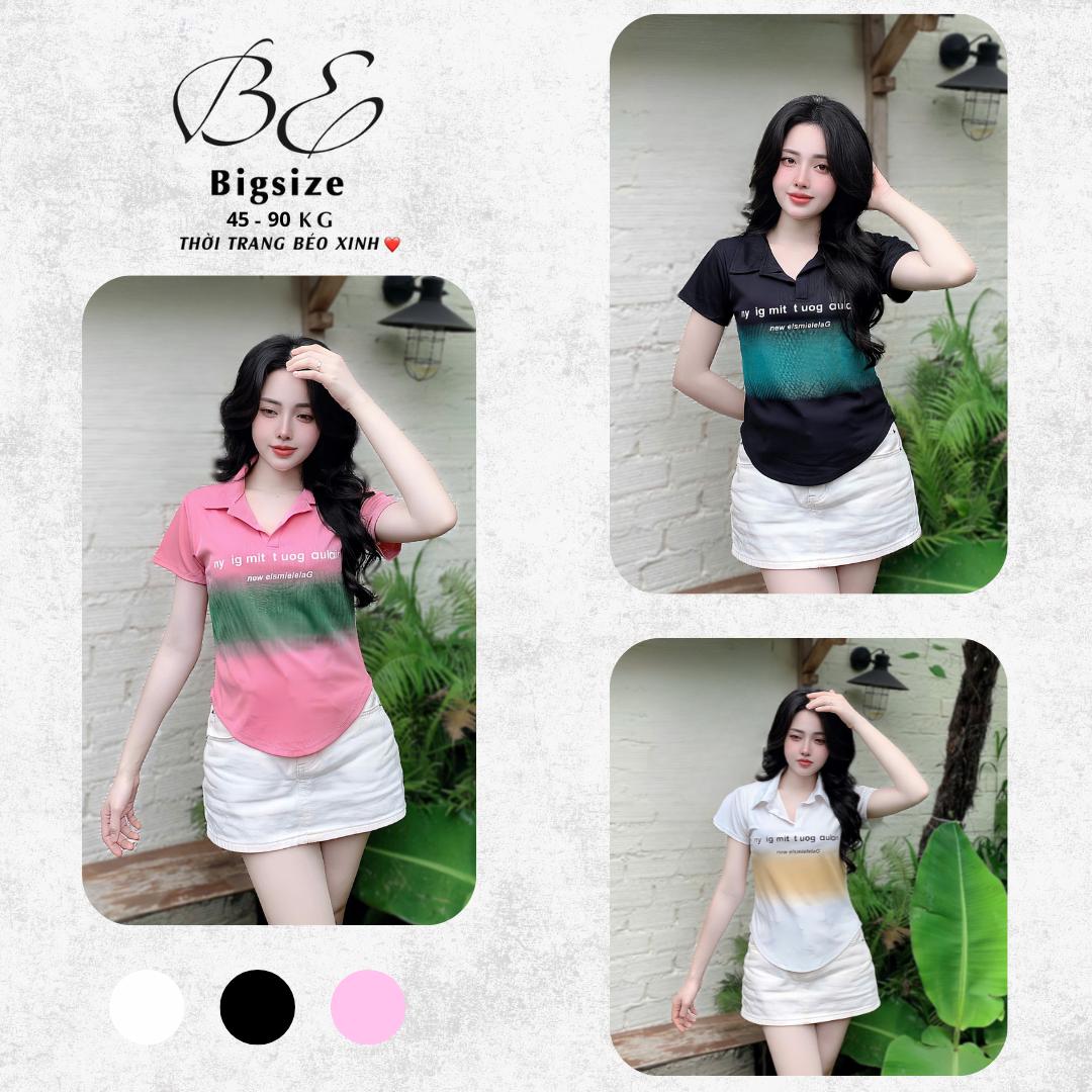 Áo Thun Polo Nữ In Hình Họa Tiết Vải Thun Tăm Mềm Thanh Lịch Bigsize 45 - 90Kg Béo Xinh Shop - A.1520