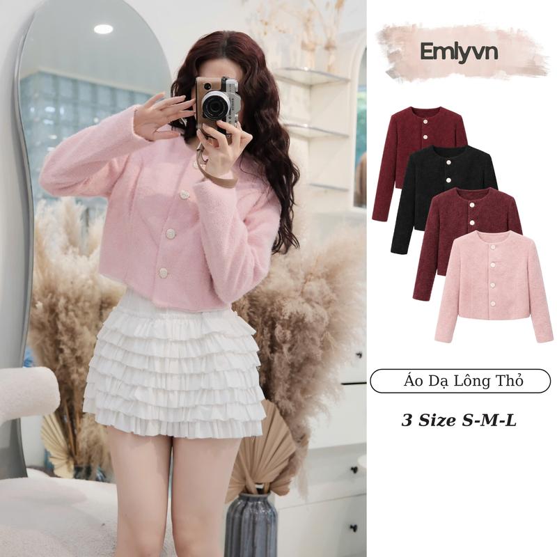  EMLYvn- Áo khoác Dạ Nữ Lông Thỏ Dáng Crop Cao Cấp Áo Dạ Nữ Lông Thỏ Sang Trọng Mùa Thu Đông 2025 
