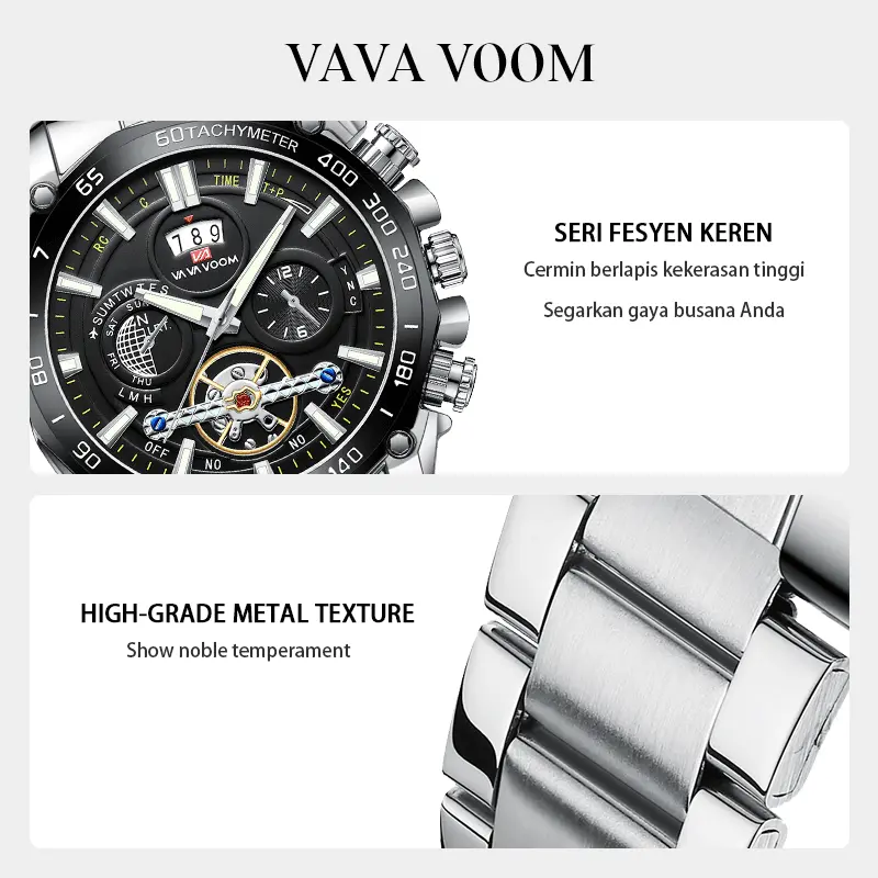 VAVAVOOM 2421 Jam Tangan Pria Stainless Steel Analog Quartz Original Tahan Air Watch + Kotak Gratis 2