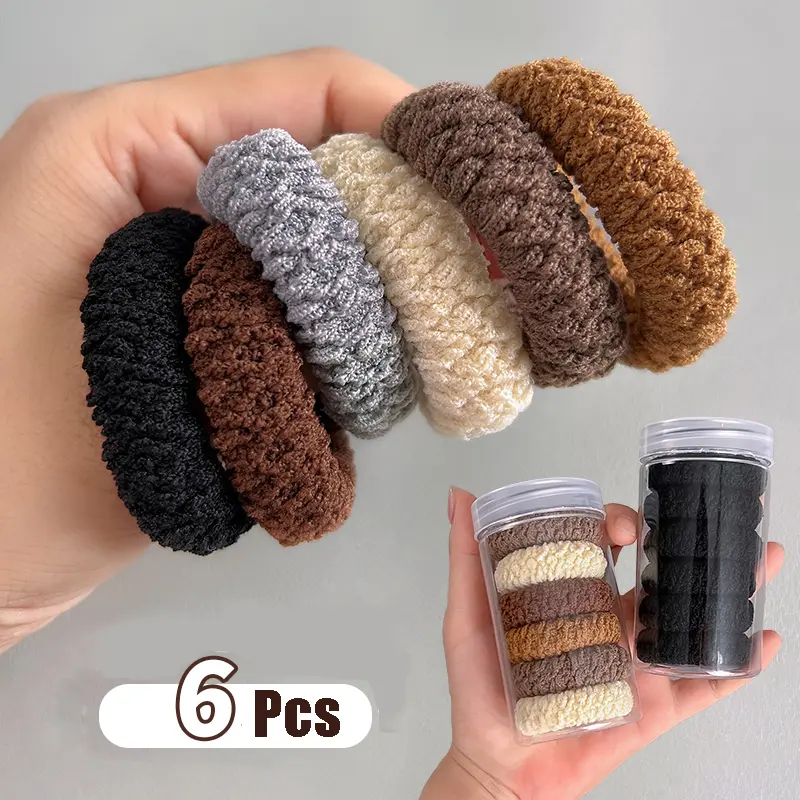 6 Cái / bộ, Dây Buộc Tóc Scrunchie, Giá Đỡ Tóc Đuôi Ngựa, Dây Cao Su, Băng Đô Thời Trang, Phụ Kiện Tóc