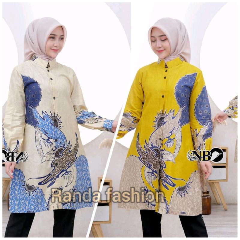 Tunik batik modern Tunik wanita motif Tarbaru seragam guru wanita baju atasan tunik kancing depan busui friendly Katun Panjang Dewasa Remaja Kain Kerja Dress Muslim 0