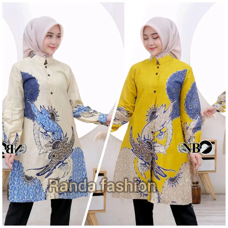 Tunik batik modern Tunik wanita motif Tarbaru seragam guru wanita baju atasan tunik kancing depan busui friendly Katun Panjang Dewasa Remaja Kain Kerja Dress Muslim 0