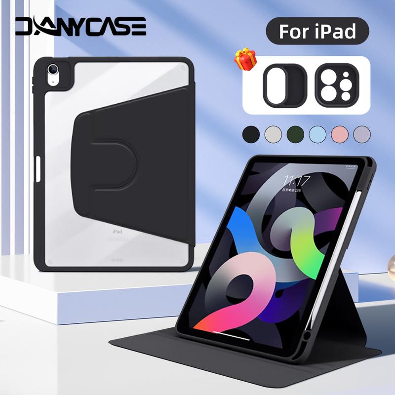 Vỏ xoay 360° có hộp đựng bút chì cho vỏ iPad for iPad mini 6 7 cho iPad 7th 8th 9th 10th iPad Air4 Air5 Pro 2018-2022 11 12.9 inch Pro M4 Air 6th M2 Thế hệ 11 A16 Air 13 M2 M3 2025 11 13 11th Gen A16 2025 Ốp Phụ Kiện Case ốp lưng cho máy tính bảng