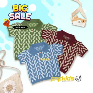 POLO V - Atasan baju rajut anak Unisex motif V Lengan pendek untuk usia 1-7 Tahun Katun Korea Fashion