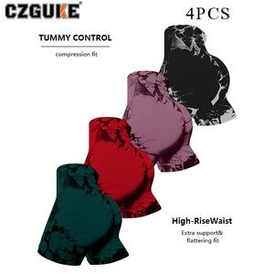 CZGUKE conjunto de 4 pzas para mujer: pantalones de fitness sin costuras con efecto tie-dye y shorts deportivos ajustados de cintura alta con realce de glúteos, ideales para correr, estilo sexy con forma de melocotón, aptos para fitness y yoga