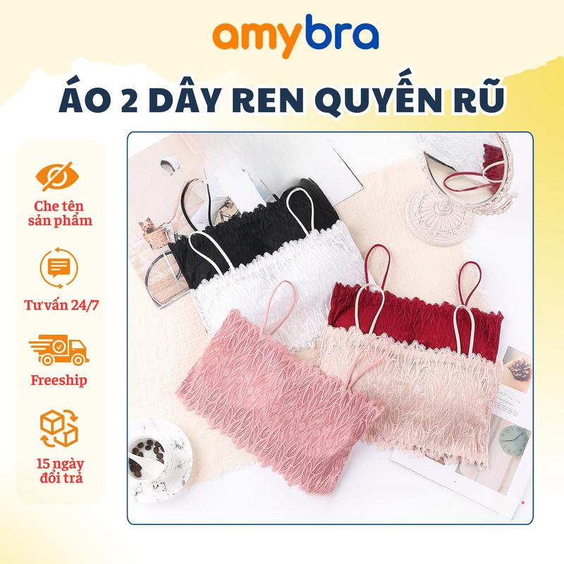 Áo Bra Nữ Ren 2 Dây Mảnh Quyến Rũ - Áo Lót Nữ Cup Ngang Mút Tháo Rời Tiện Lợi AMYBRA B3371