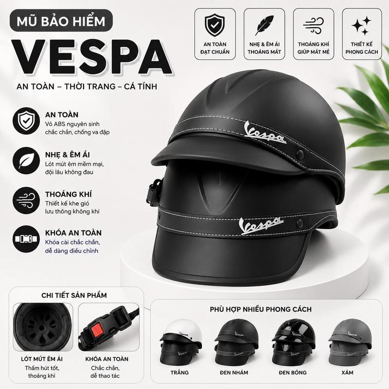 Mũ Bảo Hiểm Vespa Phong Cách, Dành Riêng Cho Nam Nữ - Giao Hàng Miễn Phí