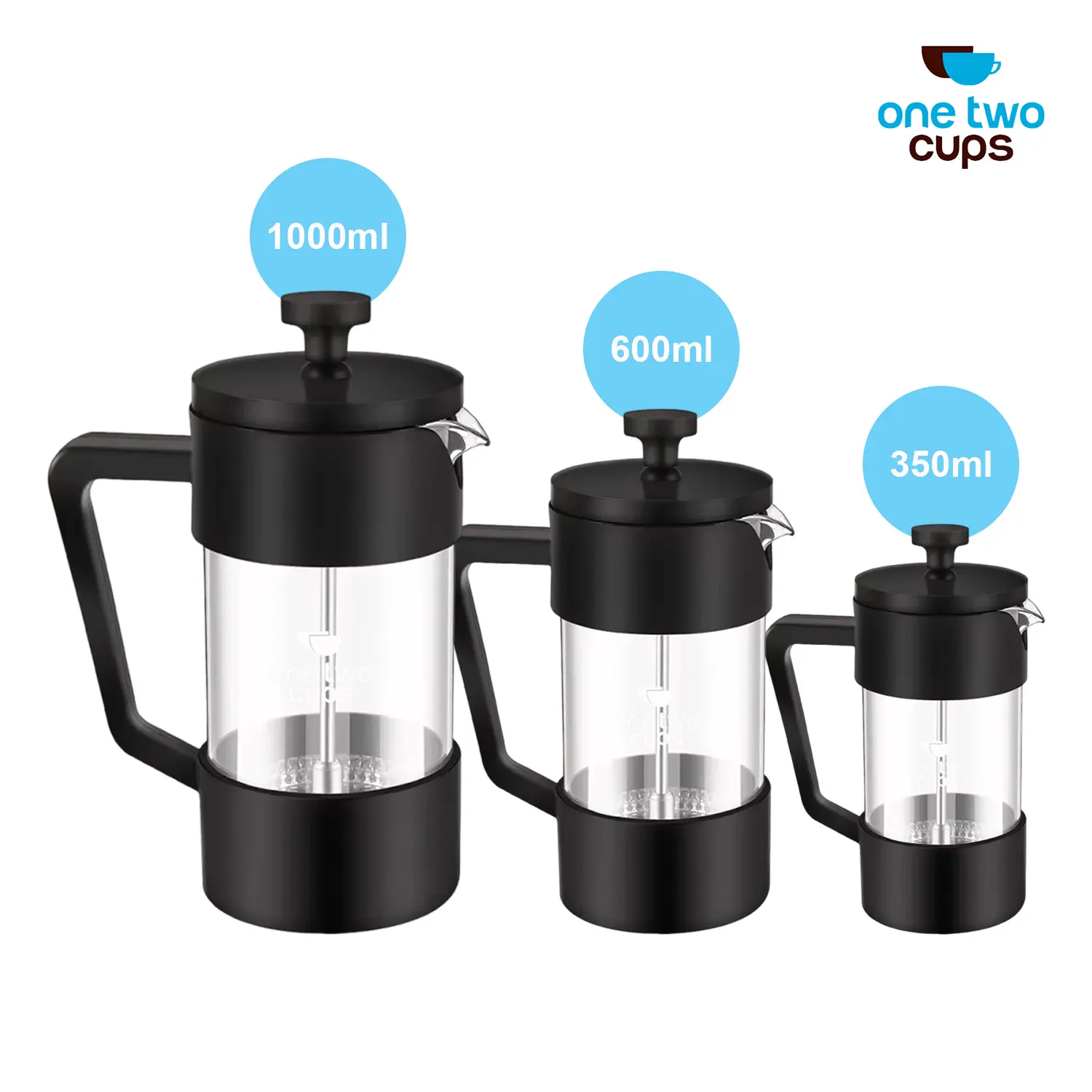 One Two Cups French Press Plunger Manual Coffee Maker Pot 350ml 600ml 1000ml Teko Kopi
