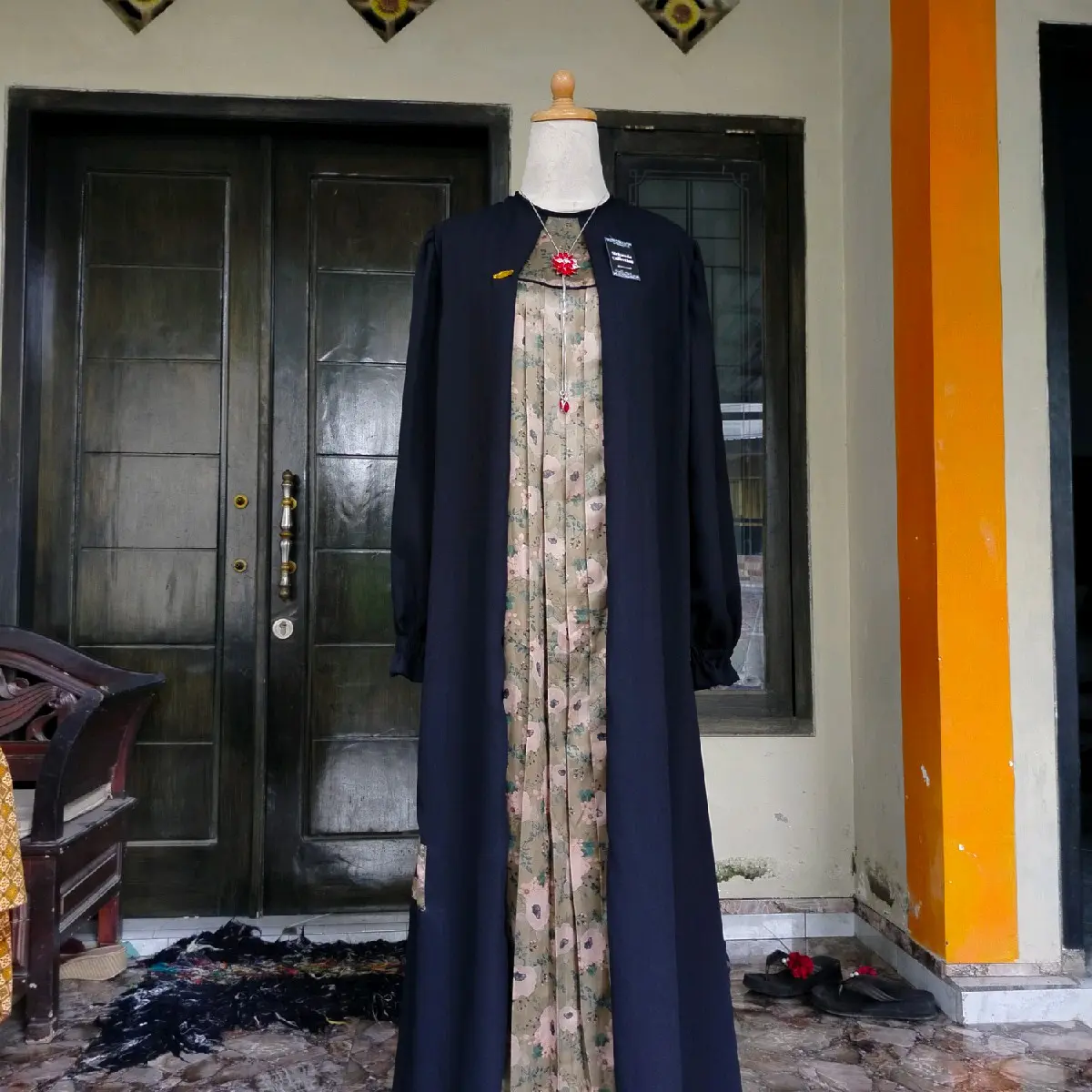 Gamis rempel bunga hijau x hitam cocok untuk jalan-jalan, kondangan dan lebaran