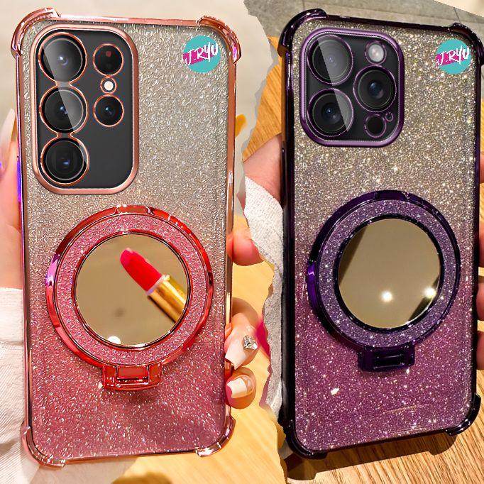 JRYU Untuk Redmi Mirror With Stand Holder Softcase Compatible For Redmi 13X 14C 12 12C 13 13C 9C Note 11 12 13 12PRO 13 PRO Note 8 9