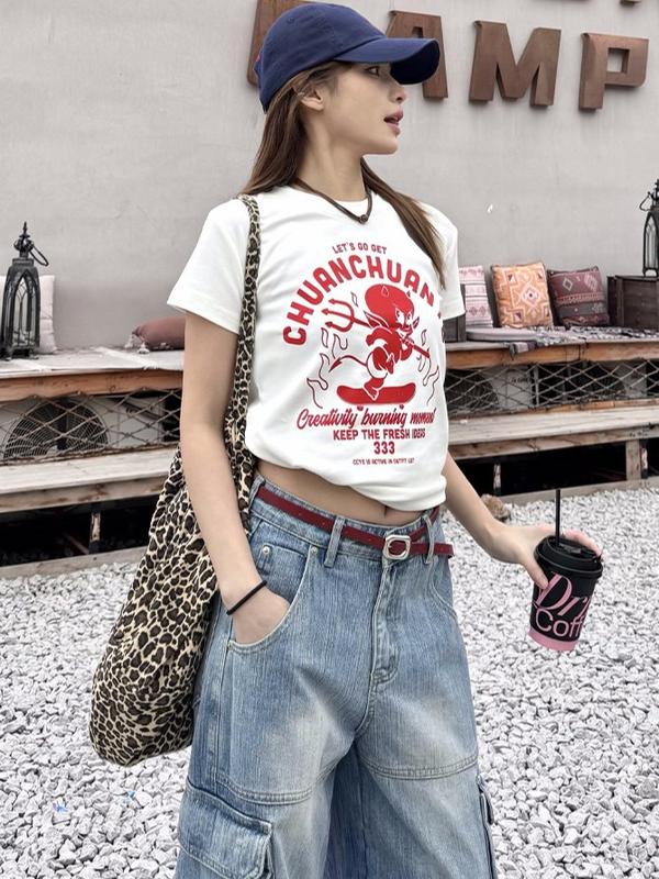 Áo Thun Ngắn Tay In Hình Quỷ Dữ - Áo Baby Tee Cleanfit Dáng Suông Chất Vải Co giãn Thoáng Mát Mùa Hè Phong Cách Đường Phố Âu Mỹ Hot Girl