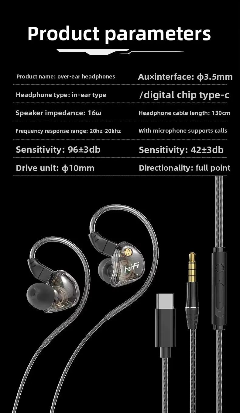 Headphone Berkabel Hifi 3.5Mm/Earphone Berkabel Headphone In-Ear Headset Kait Telinga Olahraga dengan Mikrofon Earphone Bass Stereo