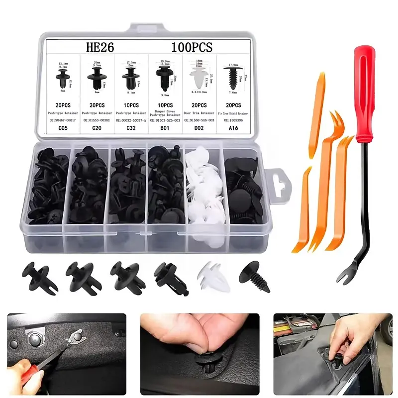 100 clips de fijación automotrices, kit universal para paragolpes, aletas, paneles de puertas y clips de tornillo expansivo interno - Foto 8
