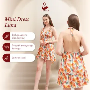 Mini Dres Luna Piyama Wanita Rayon Premium Motif Bunga Pohon Santai Nyaman Bahan Adem Lembut Dan Dingin Ideal Untuk Keseharian