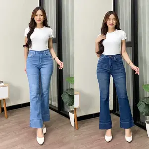 Sunday - Jennie Cutbray Petitie Jeans Highwaist Lipat Kaki Lebar Jeans Strecht Wanita Model Stylist