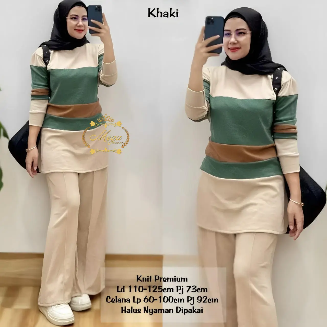 Naura Setcel Lengan Panjang Setelan Kulot Lebar Bahan Knit Premium Ld 110-125cm  Setelan Pakaian Wanita Viral Terlaris 2024