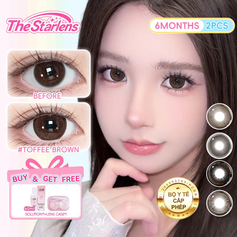 Starlens Kính Áp Tròng 1 Đôi 2 Chiếc (14.2/14.5mm) - Dùng 6 Tháng Màu Nâu Toffee Brown / Xám / Đen / Hồng (Giao 3-7 Ngày)