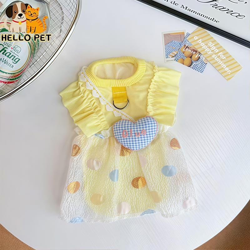 Quần áo thú cưng Bộ sưu tập mùa hè mới Áo tank top Mỏng và tươi mới Váy bong bóng tình yêu màu vàng Thích hợp cho mèo và chó cưng Cũng cho Teddy Bear
