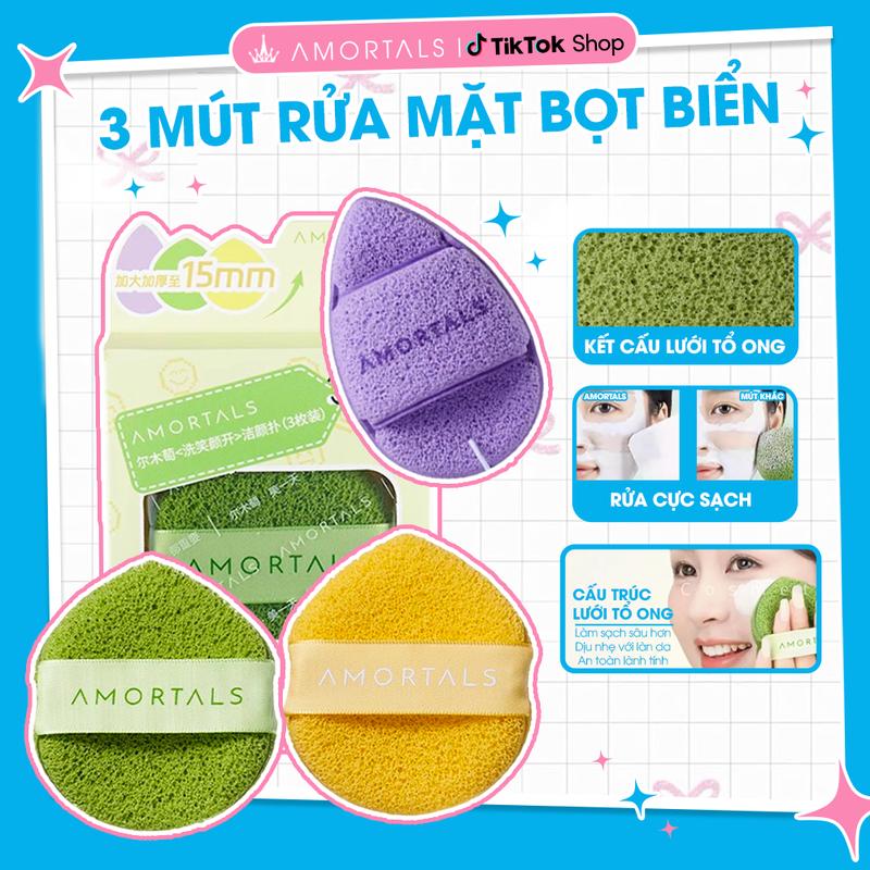 《Amortals Vietnam》Bông Mút Rửa Mặt Bọt Biển AMORTALS Chính hãng Có Nhiều Phân Loại hình giọt nước làm sạch da mặt
