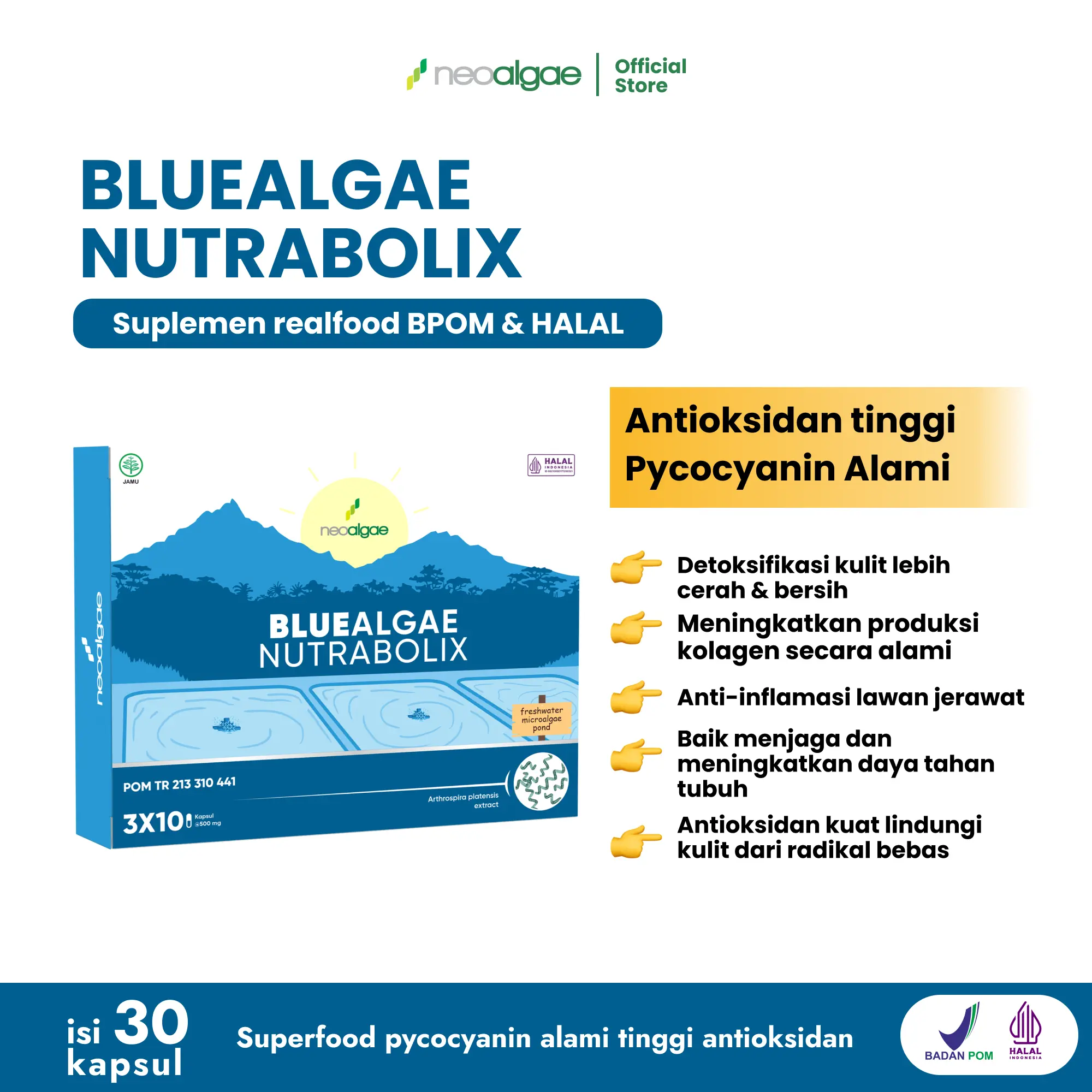 [BPOM & HALAL] Bluealgae Nutrabolix Suplemen Antioksidan Anti Inflamasi kolagen natural pycocyanin Mencerahkan