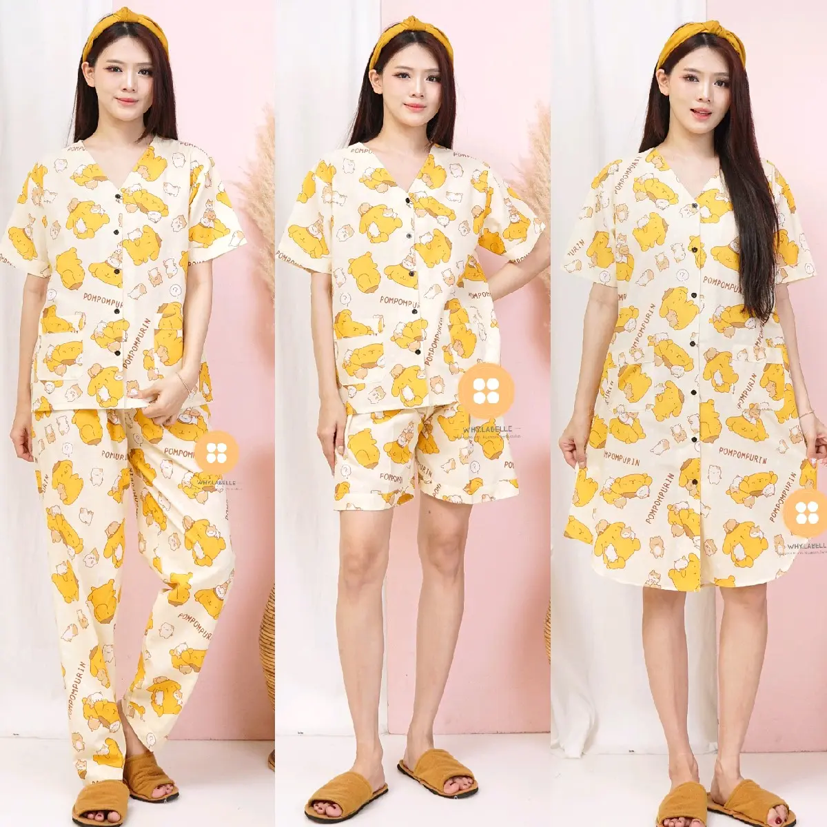 Piyama Katun POMPOPURIN Busui Friendly - Bahan Katun Jepang Premium