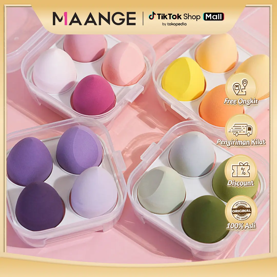 [WORTH] MAANGE 4 PCS Make Up Sponge Set – Beauty Blender Kering dan Basah 0486 Blend Liquid Product di Wajah