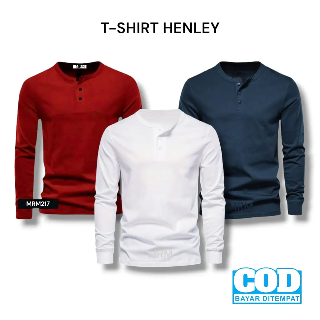KAOS KANCING PRIA DEWASA / HENLEY LENGAN PANJANG Casual Distro Polo Kerah Baju Formal Katun Hitam