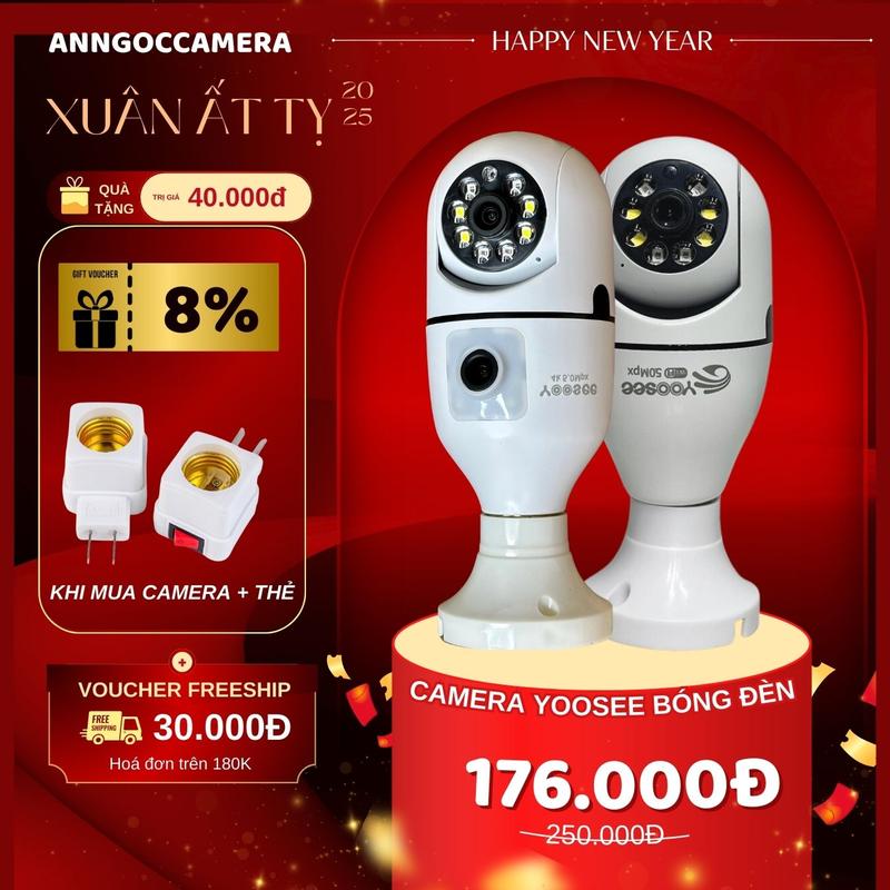 (Lỗi 1 đổi 1) Camera Yoosee wifi bóng dèn  , xoay 360 độ đàm thoại hai chiều, xem đêm có màu, theo dõi chuyển động, cảnh báo người lạ gắn vào bất kỳ chui bóng đèn nào ở nhà. Camera hai mắt ngoài trời có đèn báo động.