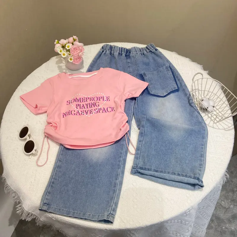 Setelan Jeans Anak Perempuan One Set Celana dan Kaos Korea Style 2-8 Tahun 2