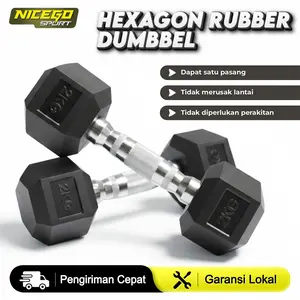 NICEGO SPORT Hexagonal Dumbbell 2kg 3kg 5kg Dumbbell Set Hexagon Rubber Dumbbell Barbell Alat Olahraga