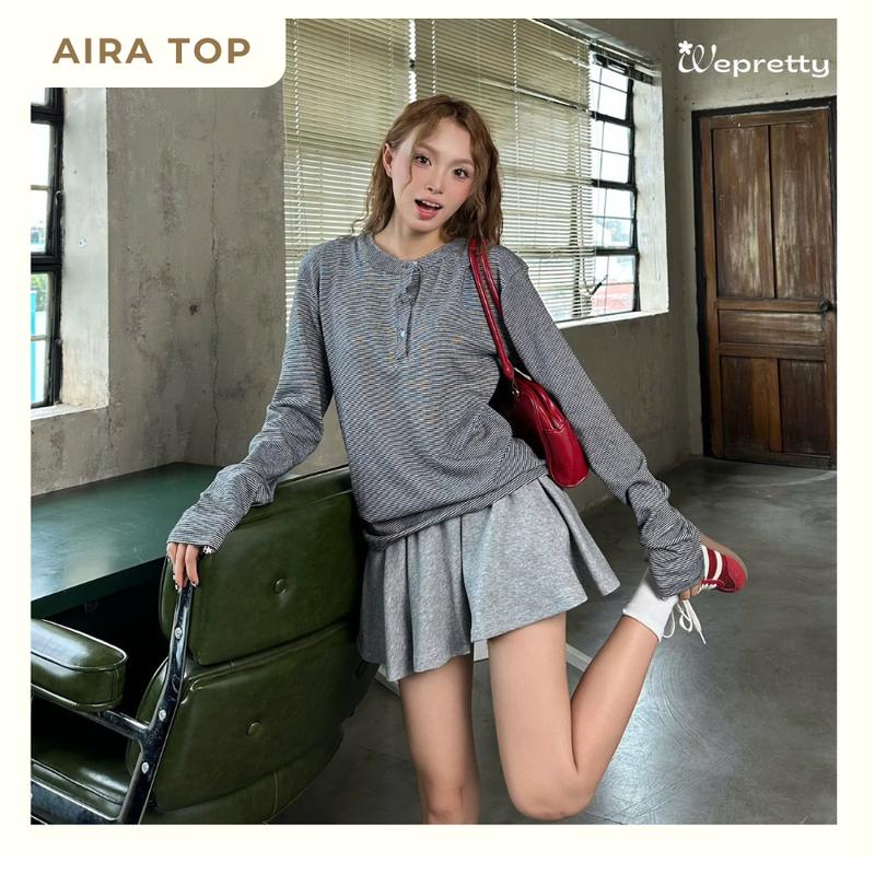 [Mở Bán] Áo Tay Dài Long Sleeves AH32 Aira Shirt Kẻ Sọc Ngang Wepretty, Áo Thun Kẻ Sọc Tay Dài Thời Trang Năng Động