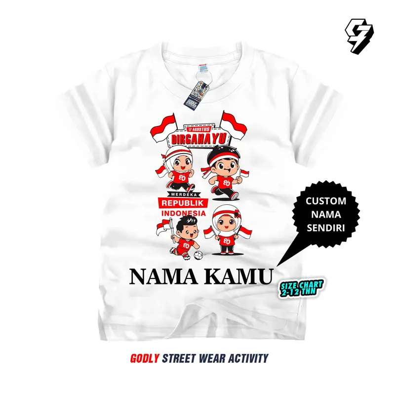 Baju Atasan Kaos Anak 17 Agustus Kemerdekaan INDONESIA Cod Bayar Ditempat Usia 1-12 Tahun FREE CUSTOM NAMA Bahan Katun Premium 4