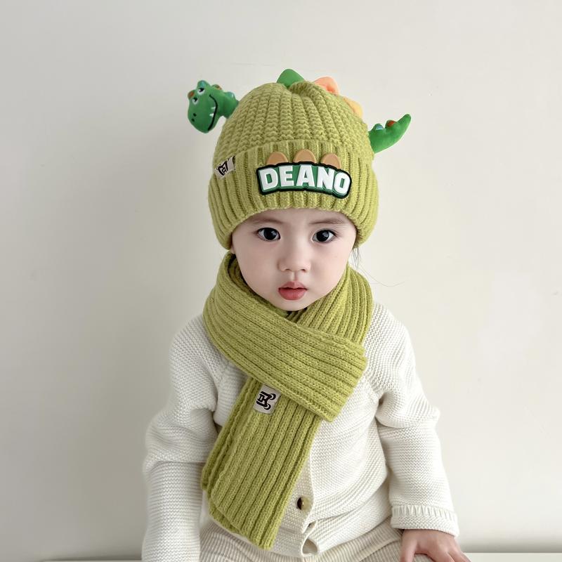 Product Introduction of 1-7Y 2Pcs Children Hat Scarf Set Cute Little Dinosaur Knitted Wool Cap Winter Warm Kids Neckerchief Boy Girl Baby Beanie 20