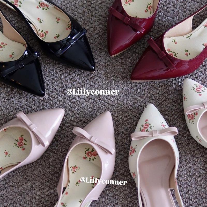 (CHÂN GẦY LÙI SIZE) Sục Bệt Nữ Bít Mũi Nhọn Kiểu Quai Phối Nơ Da Bóng PU vao cấp Đế TPR Phối Hoa Nhí Sang Chảnh Trẻ Trung Năng Động DH-0010