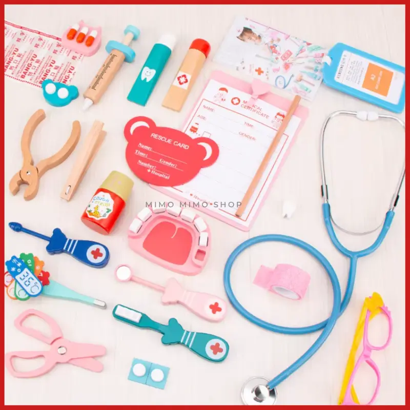 MAINAN DOKTER DOKTERAN ANAK FREE TAS MURAH  - RED DOCTOR MEDICAL WOODEN TOYS | Mainan Edukasi Dokter Gigi | Dokter Anak Wooden Toys Kayu 5